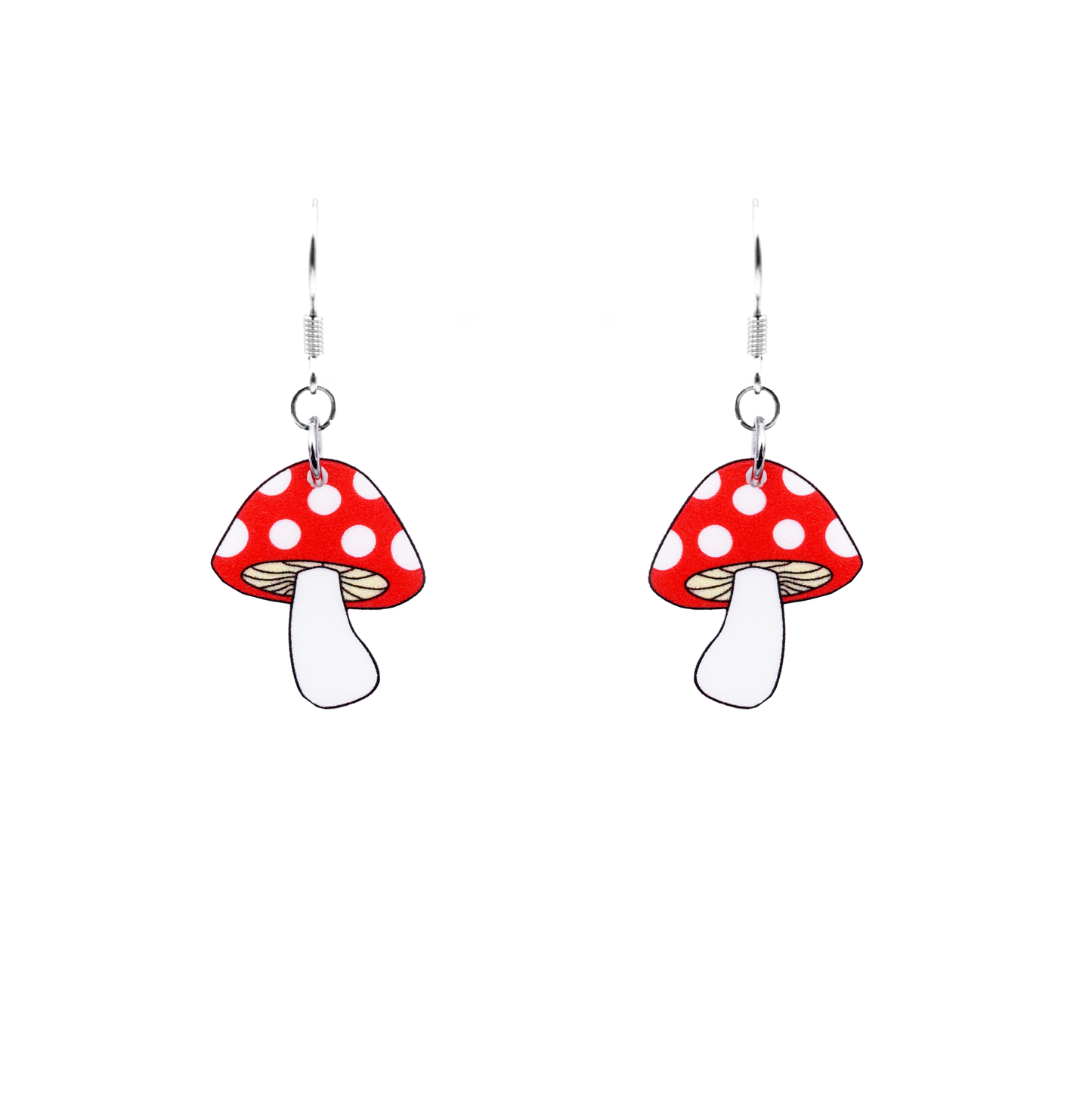 red lil mushroom earrings