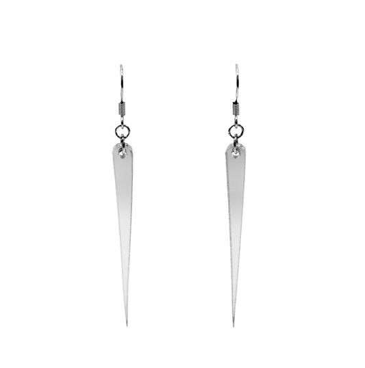 silver long spike earrings