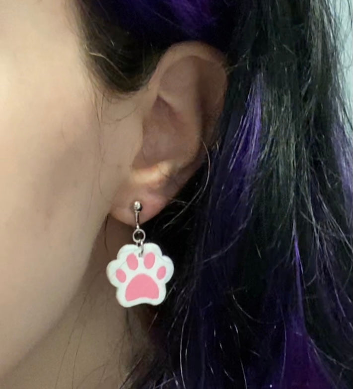 white paw print earrings