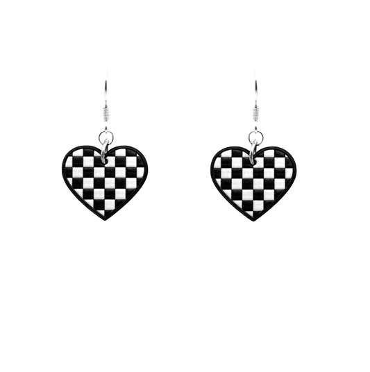 checkerboard heart earrings