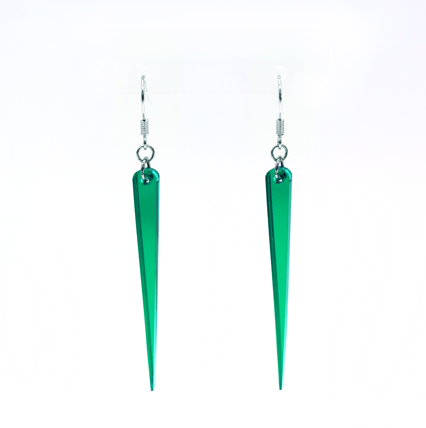 green long spike earrings
