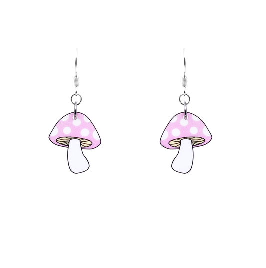 pink lil mushroom earrings