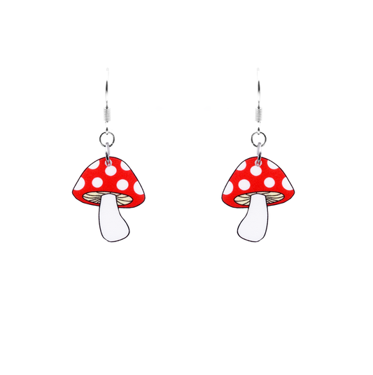 red lil mushroom earrings